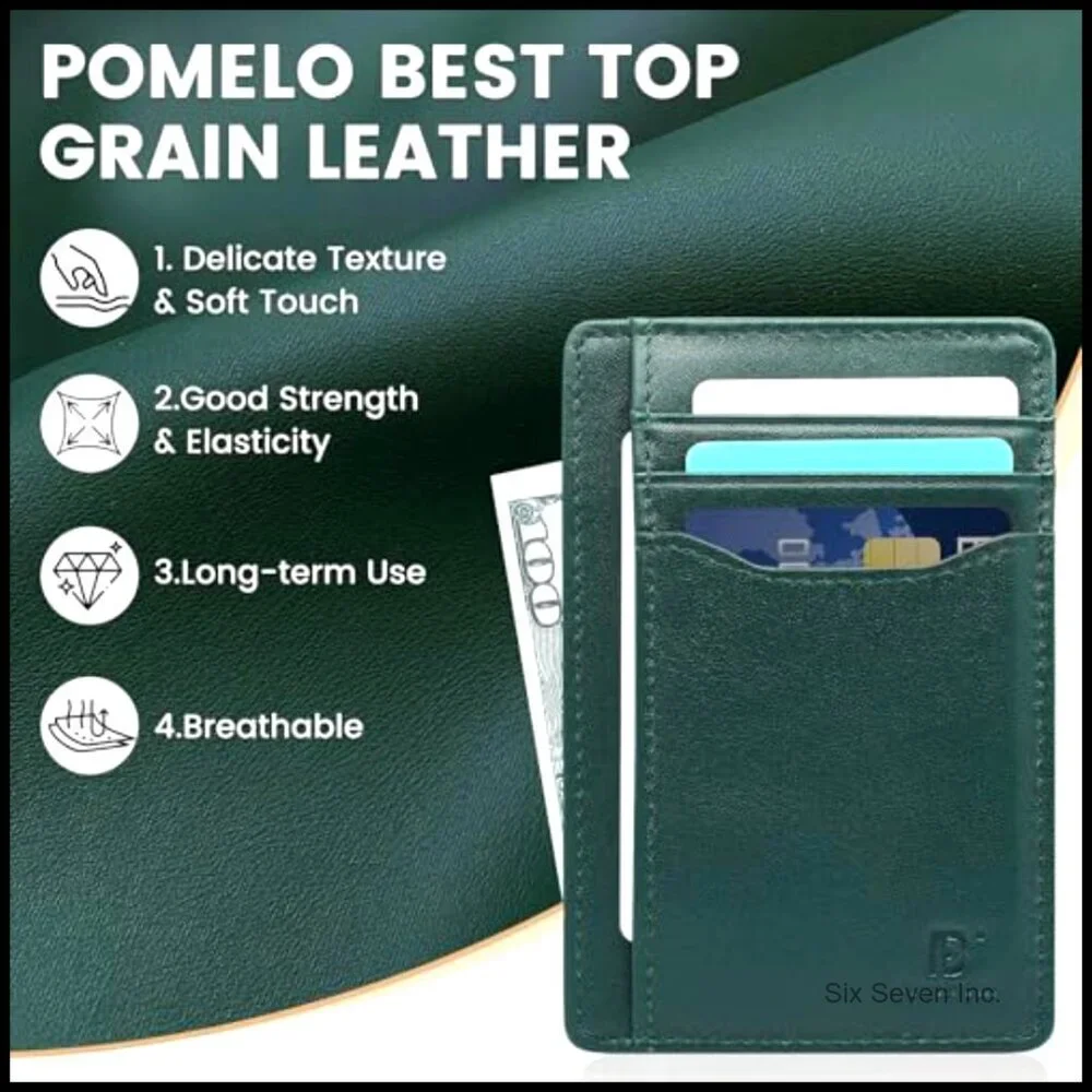 Slim Minimalist Genuine Leather RFID Blocking Card Holder Wallet Travel